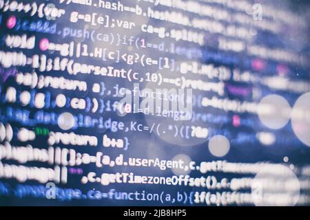 Software develop company office. Database bits access stream visualisation. Programming code abstract Stock Photo