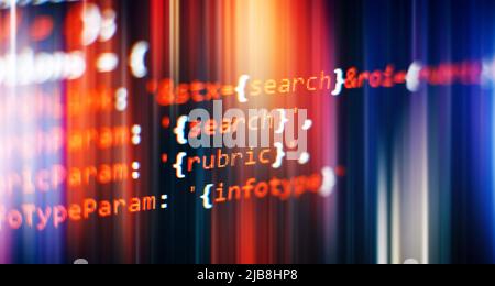 Software develop company office. Database bits access stream visualisation. Programming code abstract Stock Photo