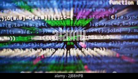 Database bits access stream visualisation. Php language and coding function developer Stock Photo