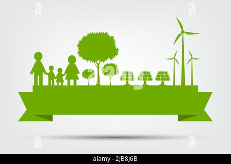 Concept World environment and Earth Symbol With Green Leaves Around Cities Help The World With Eco-Friendly Ideas,Vector Illustration Stock Vector