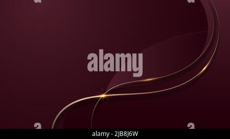 Abstract 3D red wave shapes layer and golden lines with shiny gold lines lighting effect on red background template luxury style. Vector illustration Stock Vector
