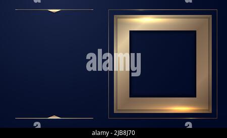 Abstract elegant golden square frame on blue background with space for your text luxury style. Vector illustration Stock Vector