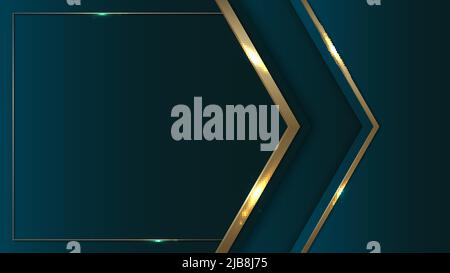 Abstract background modern luxury template green arrow with glowing golden lines with lighting effect. Vector illustration Stock Vector