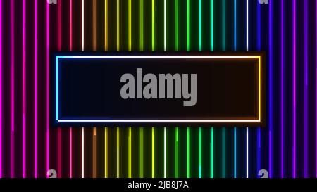 Neon tube glowing lighting rainbow pattern frame background retro style. Vector illustration Stock Vector