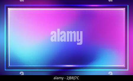 Abstract blurred vibrant color background with neon lighting frame. Vector illustration Stock Vector