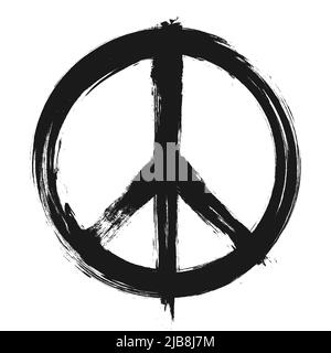 The Campaign for Nuclear Disarmament ( CND ) Symbol . Realistic ink painting design . Black color grunge style . Peace and hippie pacifist concept . V Stock Vector