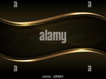 Abstract modern luxury template  black and golden wave lines on dark background. Vector illustration Stock Vector