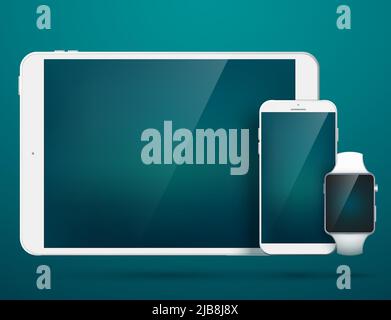 Technology digital gadgets set with modern realistic smartphone tablet and smartwatch isolated vector illustration Stock Vector