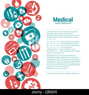 Medical science poster with icons in red and green circles on white background vector illustration Stock Vector
