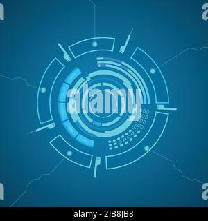 Modern virtual technology background poster with various technological elements, shapes and lines as a lightning on the blue paper vector illustration Stock Vector