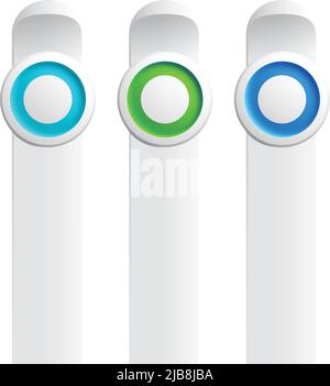 Trio of colorful round buttons on the white strips set collection for website, internet or applications with different colors and sizes vector illustr Stock Vector