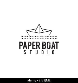 Paper boat creative studio vector logo design Stock Vector