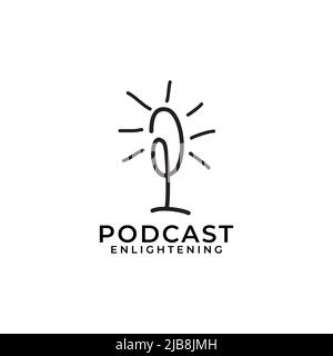 Podcast mic line art vector logo design Stock Vector