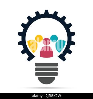 light bulb gear icon, meeting teamwork people logo,Vector illustration Stock Vector