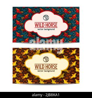 Unicorns horizontal banners set with wings and horns vector Stock Vector