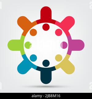Graphic group connection logo.Eight people in the circle.logo team work Stock Vector