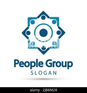 Vector graphic group connection logo.Eight people in the circle.logo team workGroup fire people logo handshake in a circle,Teamwork icon,Vector illust Stock Vector