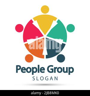 Group fire people logo handshake in a circle,Teamwork icon,Vector illustration Stock Vector