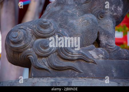 Statue guardian dog at Kanda shrine in Tokyo Stock Photo