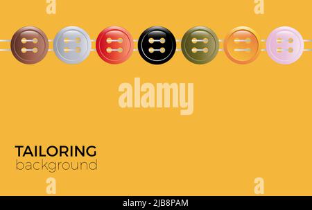 Tailoring background made with colored jacket or shirt buttons on yellow Stock Vector