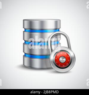 Database 3d with closed padlock isolated on white background safe storage concept vector illustration Stock Vector