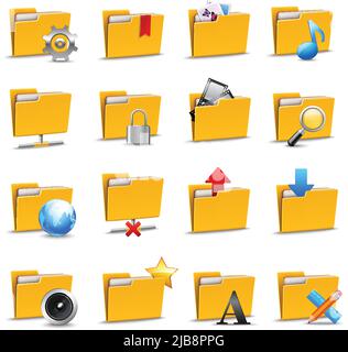 Computer folders files and archives document search icons set isolated vector illustration Stock Vector