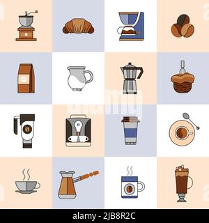 Coffee icons flat line set with espresso cappuccino frappe isolated vector illustration Stock Vector