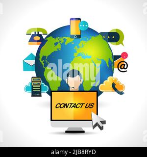 Connect us mobile internet connection global  computer network  voice bubbles icons composition concept poster abstract vector illustration Stock Vector