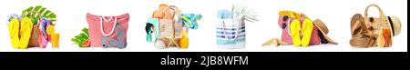 Set of beach accessories isolated on white Stock Photo