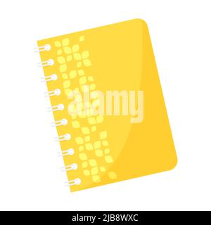 Wire-bound notebook with abstract yellow cover. Top view. Cartoon flat vector illustration isolated on white background. Stock Vector