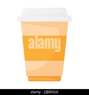 A paper cup of coffee to take away. Hot drink with place for text. Cartoon flat vector illustration isolated on white background. Stock Vector