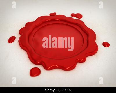 Red wax stamp isolated on white background. 3D illustration. Stock Photo