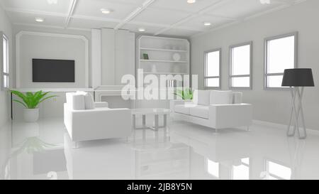 white interior design 3D rendering Stock Photo - Alamy