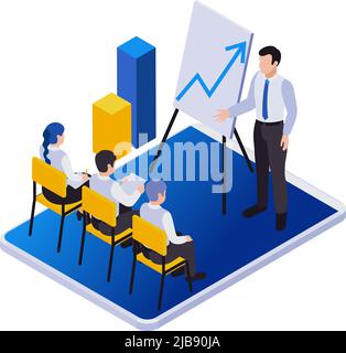 Remote management distant work isometric icons composition with view of corporate meeting vector illustration Stock Vector