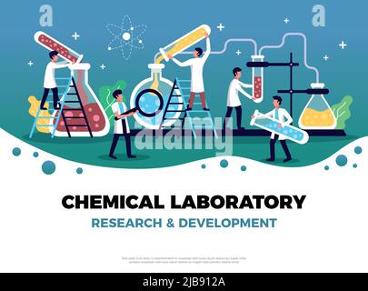 Laboratory background composition with place for editable text and flat symbols human characters and test tubes vector illustration Stock Vector