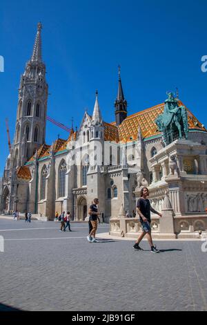 The Halászbástya or Fisherman's Bastion is one of the best known monuments in Budapest, located near the Buda Castle, in the 1st district of Budapest Stock Photo