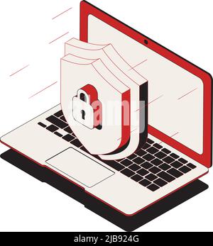 Isometric cyber security icon with laptop lock and shield vector illustration Stock Vector