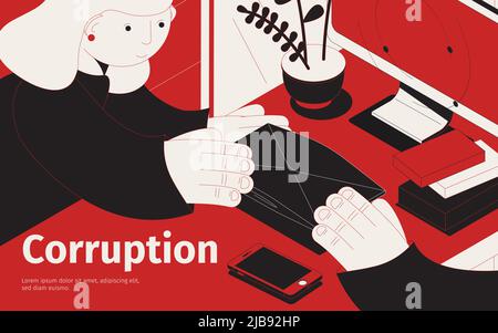 Corruption isometric composition with person giving a bribe in envelope vector illustration Stock Vector
