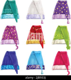 Sleeping hats of various color realistic set isolated on white background vector illustration Stock Vector