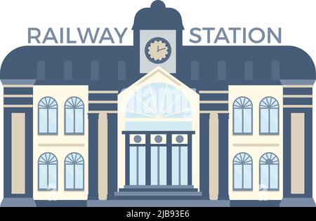 Facade of railway station building flat vector illustration Stock Vector