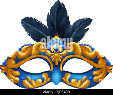 Realistic carvinal mask composition with isolated image of masquerade mask with blue and yellow pattern vector illustration Stock Vector