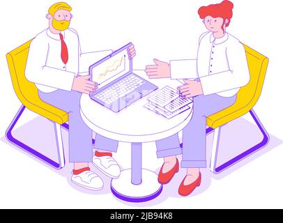 Business meeting isometric icon with two office workers 3d vector illustration Stock Vector