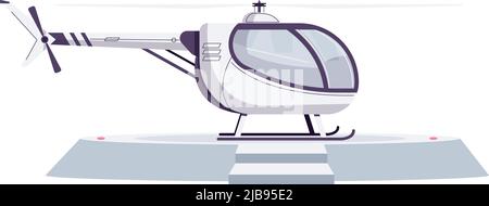 White helicopter on helipad in flat style vector illustration Stock Vector