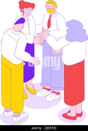 Business team work collaboration isometric icon with four office workers standing together vector illustration Stock Vector