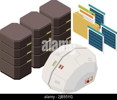 Artificial intelligence composition with images of digital brain folders data center isometric vector illustration Stock Vector