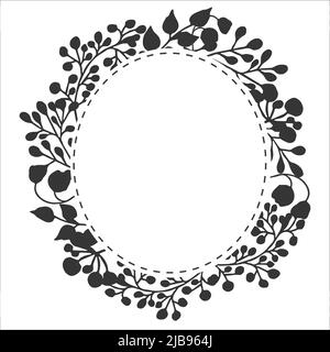 Oval whimsical floral doodle frame in vector design isolated on white background. Stylish elegant graphic decor. Harmonic ornamental composition. Best for invitations, greeting, certificate Stock Vector