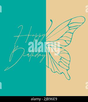 Happy Birthday card beige postcard vintage style, butterfly, scrapbooking, for congratulations. Vector illustration Stock Vector