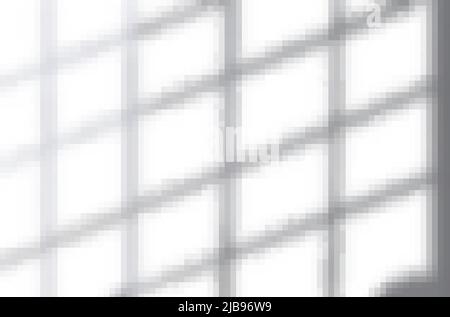 Realistic shadow overlay effects mockup top view composition with grid shaped shadow on wall vector illustration Stock Vector