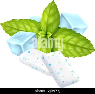 Realistic ice peppermint chewing gum pads on white background vector illustration Stock Vector