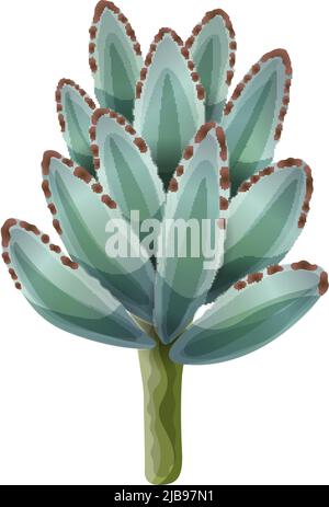 Cactus composition with isolated image of agave flower on blank background vector illustration Stock Vector